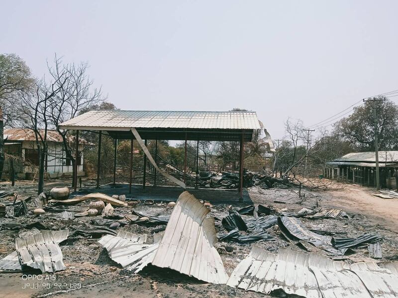 The aftermath of a May 2, 2022 military arson attack on Ayardaw township's Malae Thar village. Credit: Citizen journalist