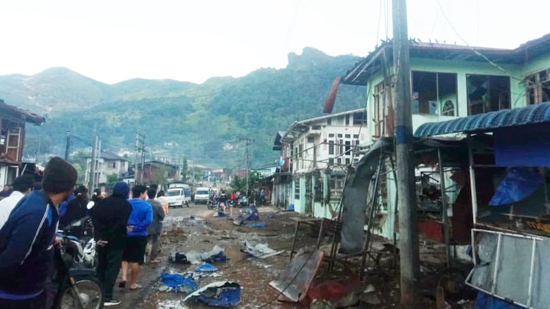 Damage from airstrikes by Myanmar junta forces is seen in Mogok, Mandalay region, on Nov. 12, 2024.