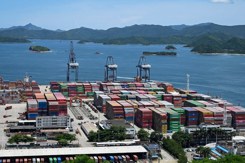 This photo taken on July 13, 2022 shows cargo containers stacked at Yantian port in Shenzhen in China's southern Guangdong province. Credit: AFP