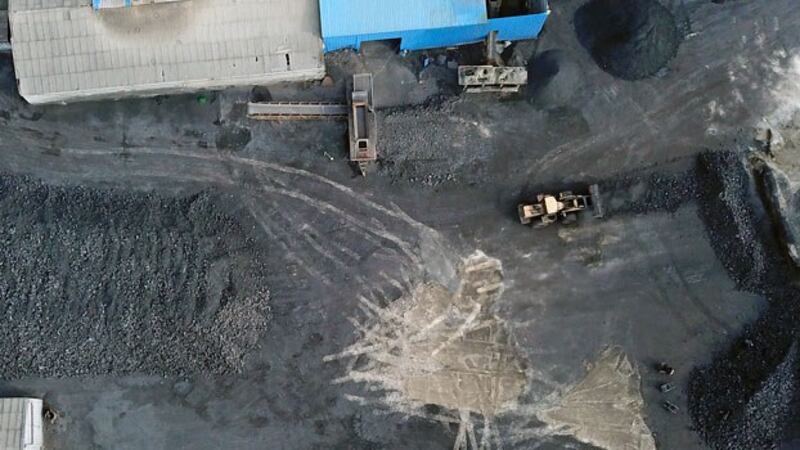 A coal storage facility is seen from above in Hejin, central China's Shanxi Province, Nov. 28, 2019.