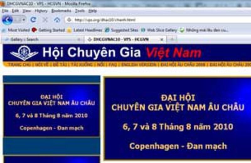 Website của Hội chuyên gia Việt Nam. Hình RFA chụp từ website.