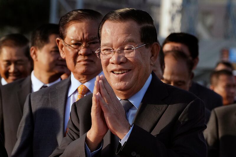 Cambodian President of the Senate Hun Sen arrives at the 46th ouster anniversary of the Khmer Rouge regime, in Phnom Penh, Cambodia,  Jan. 7, 2025.