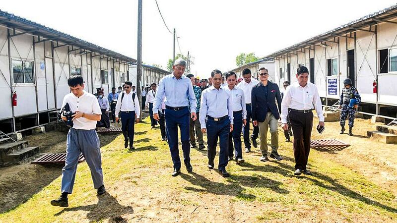 The Chinese Ambassador to Myanmar Chen Hai, Myanmar's Union Minister Ko Ko Hlaing and others tour a facility for Rohingyas along Myanmar-Bangladesh border on March 9, 2023. Credit: Chinese Embassy in Myanmar