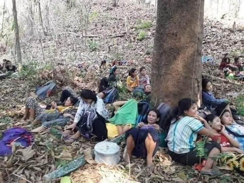 Refugees from fighting between Myanmar's military and Chinland Defense Force gather in a remote area of the western state which borders India and Bangladesh. Chinland Defense Force via Facebook