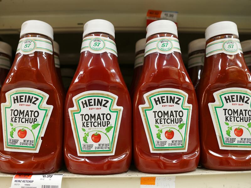 Bottles of Heinz Tomato Ketchup, a brand owned by The Kraft Heinz Company, are seen in a store in Manhattan, New York, Nov. 11, 2021.