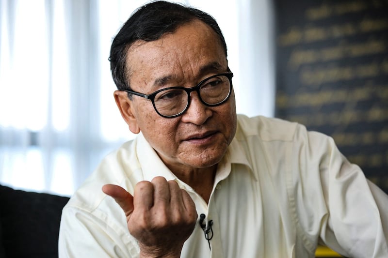 Self-exiled Cambodian opposition party founder Sam Rainsy speaks during an interview with Reuters at a hotel in Kuala Lumpur, Malaysia, Nov. 10, 2019. Credit: Reuters