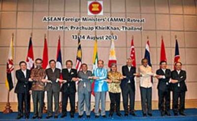 Bộ trưởng Ngoại giao các nước ASEAN nhóm họp tại Hua Hin, Thái Lan vào ngày 14 tháng 8 năm 2013.AFP