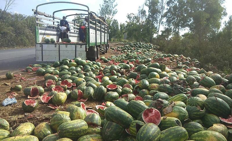 Watermelons are discarded on January 3, 2022 near the entrance of Mong Yu village near the 105th mile trade zone in Muse, Myanmar near the Chinese border. Credit: Citizen Journalist