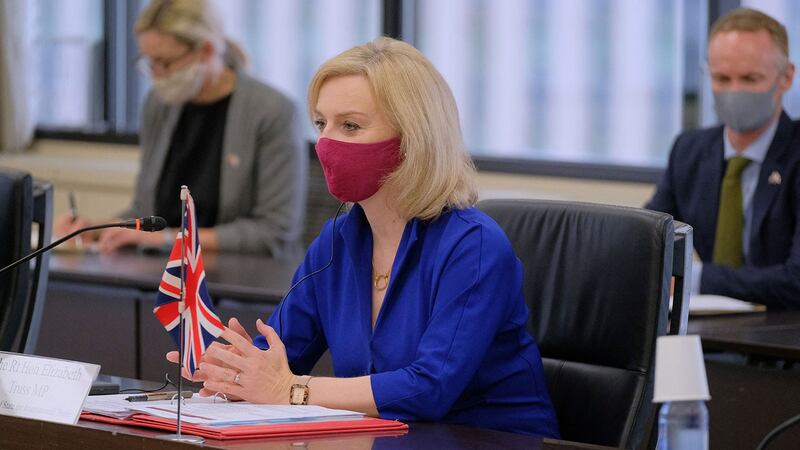 英国贸易部长特拉斯（Liz Truss）呼吁盟国，必须对中国破坏国际贸易规则的行为採取强硬态度。（法新社）