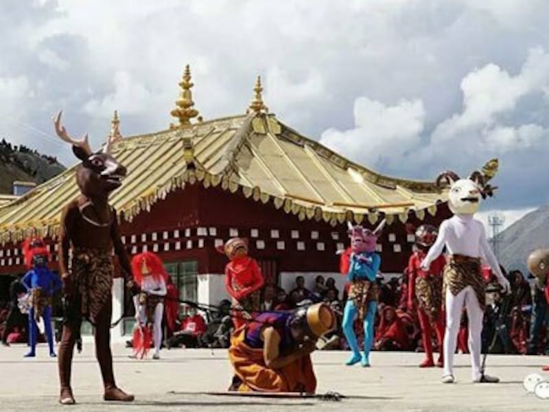 Dancers in Tsedrup monastery portray the journey of the soul after death in an undated photo.