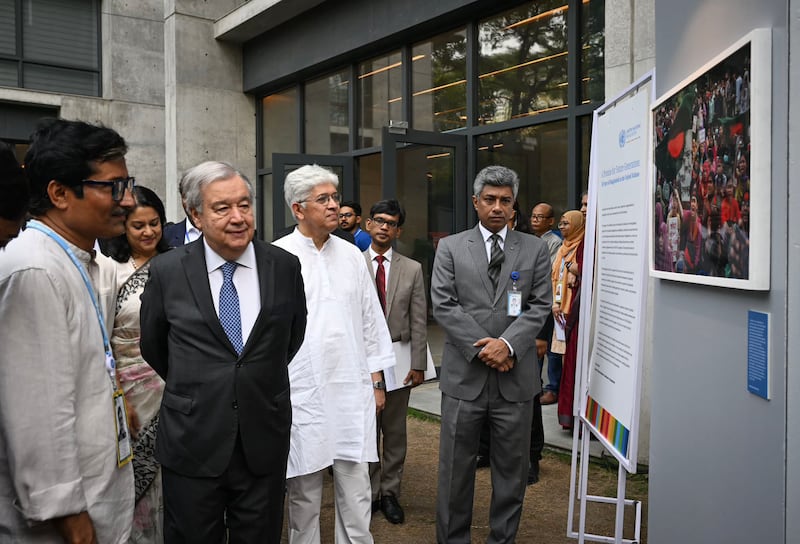 U.N. chief António Guterres at a photo exhibition in Dhaka for the 50th anniversary this year of Bangladesh joining the United Nations, March 15, 2025.