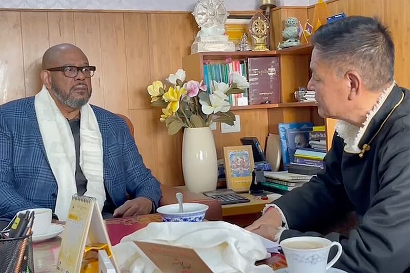 Actor Forest Whitaker meets with Sikyong Penpa Tsering in Dharamsala, India, Dec. 4, 2024.