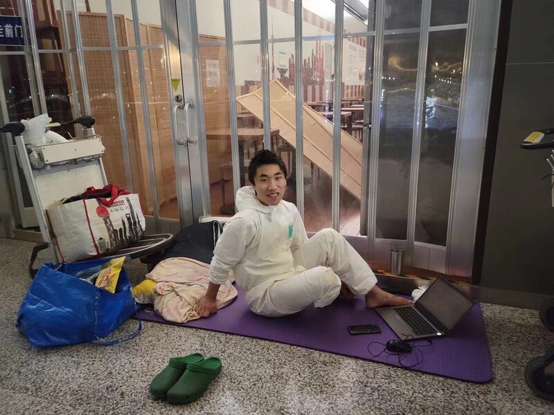 University student He Siyuan, who had to stay at Shanghai's Pudong International Airport for 40 days because of the city's strict COVID-19 lockdown. He took a PCR test every other day at the airport, and tested negative every time. Credit: Joseph