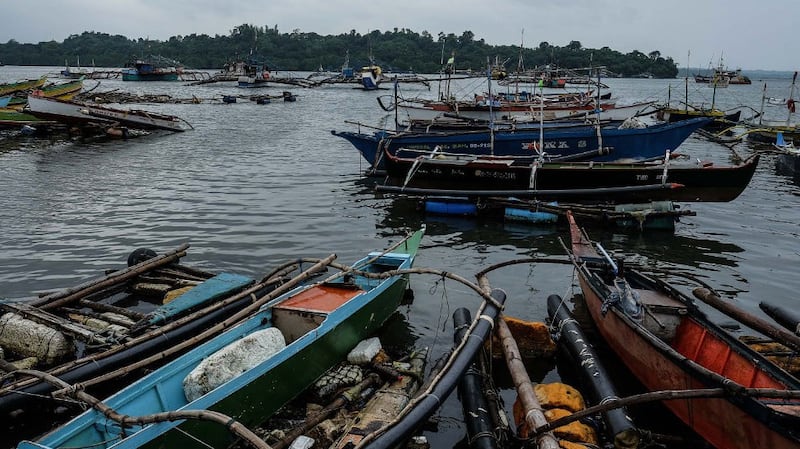 Fishing boats are anchored in Matalvis, a village in Masinloc, Zambales province, Philippines. Sept. 6, 2019.