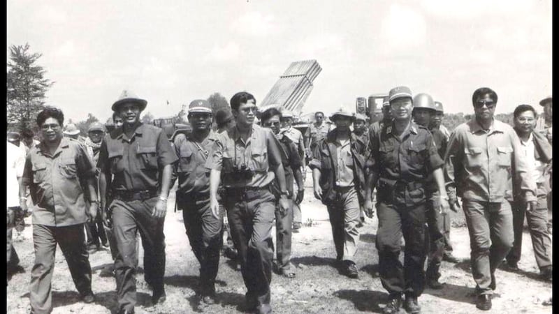 An undated, archive photo from Pol Saroeun's Facebook page shows him (third from the left) pictured alongside Prime Minister Hun Sen (fourth from the left).