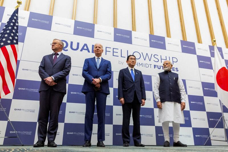 Australian Prime Minister Anthony Albanese, U.S. President Joe Biden, Japanese Prime Minister Fumio Kishida and Indian Prime Minister Narendra Modi attend an event during the summit of Quad leaders in Tokyo, Japan, May 24, 2022. Credit: Reuters.