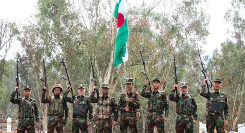 Ta'ang National Liberation Army troops pose after capturing a Myanmar junta camp in Mantong on Dec. 23, 2023. (PSLF/TNLA News and Information Department)