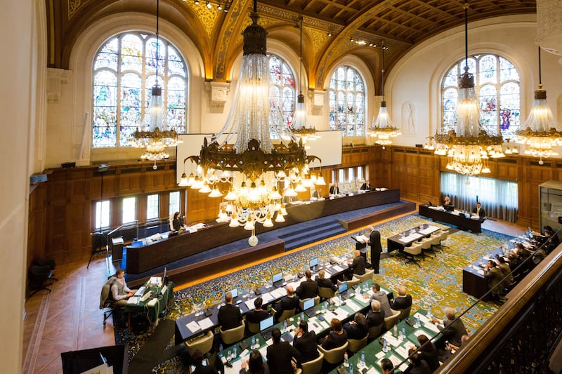 The case regarding the Philippines and China on the South China Sea is
heard at the Permanent Court of Arbitration at The Hague, the Netherlands, on July
7, 2015.