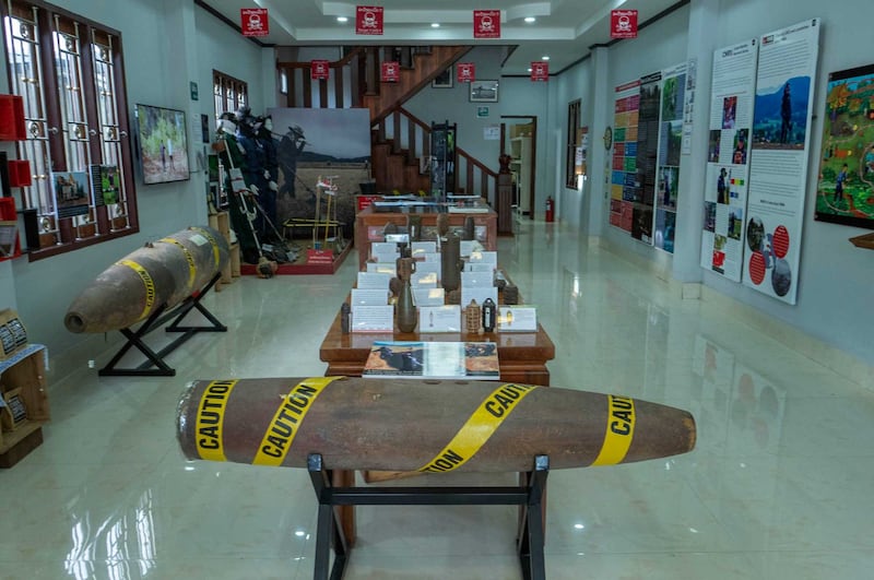 Deactivated ordnance and a display of ordnance disposal work are seen at the visitor center run by MAG International in Xieng Khouang, northeastern Laos, June 27, 2023. Credit: Tran Viet Duc/RFA