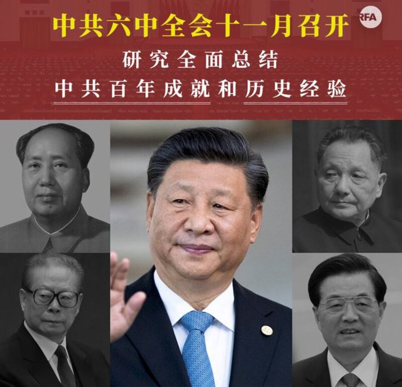 中共六中全会将“研究全面总结中共百年成就和历史经验”（自由亚洲电台制图）