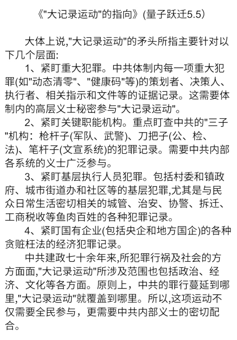 一位网名“量子跃迁”的网友发起一场运动，他称之为“大记录运动”。 (网站截图)