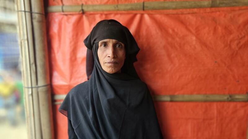 Aflatun Khatun fled with her paralyzed husband and family members to escape an attack by the Arakan Army in Myanmar and took refuge in a Rohingya camp in Teknaf, Bangladesh, Feb. 5, 2025.