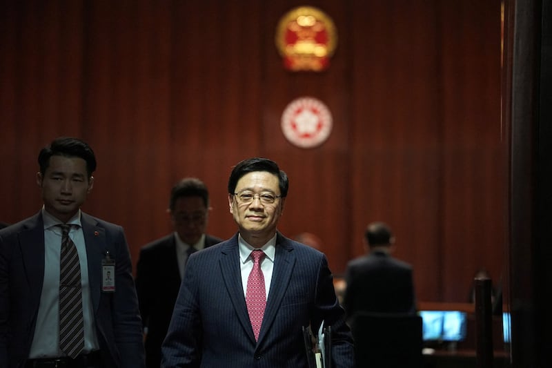 Hong Kong Chief Executive John Lee at the Legislative Council in Hong Kong, Jan. 25, 2024.