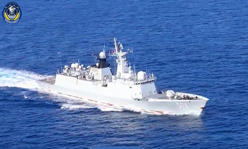 China’s frigate Sanya (574) during the combat patrol at Scarborough Shoal in the South China Sea on Feb. 27, 2025.
Credit: PLA Southern Theater Command