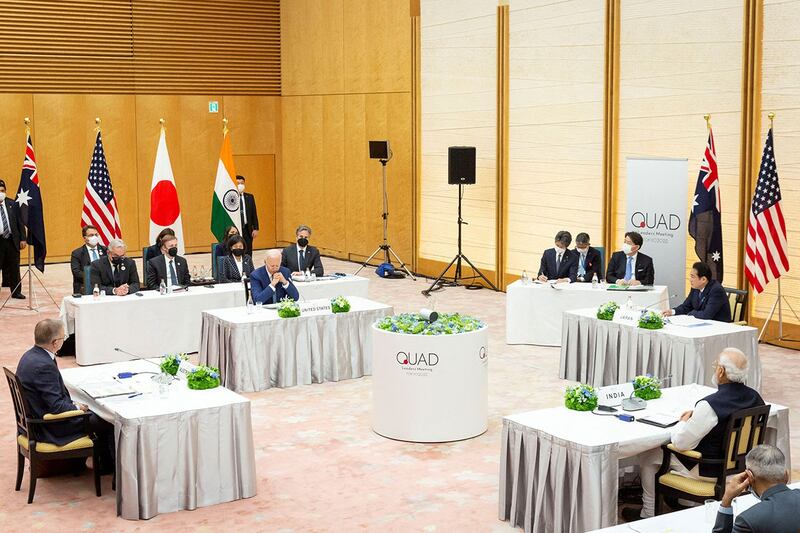 2022年5月24日，由美国、日本、印度、澳洲组成的“四方安全对话”(Quad)元首峰会在东京召开。（路透社）