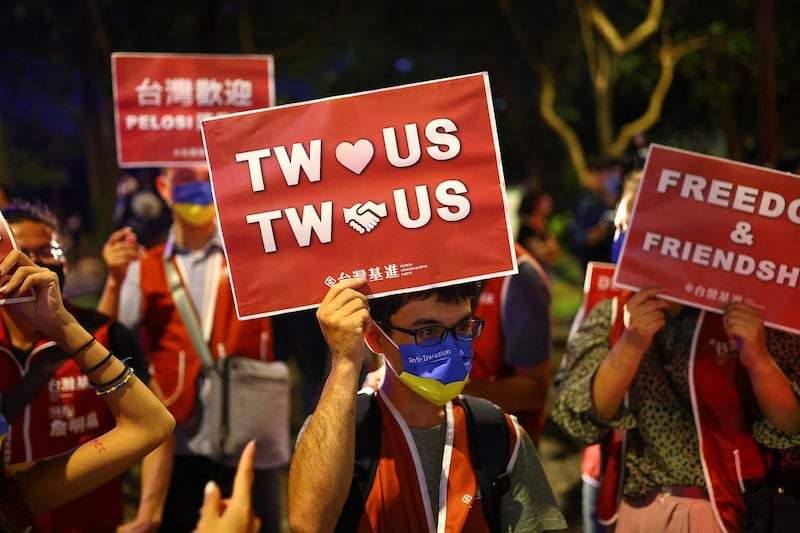 Demonstrators gather in support of U.S. House of Representatives Speaker Nancy Pelosi's visit, in Taipei, Taiwan, Aug. 2, 2022. Credit: Reuters