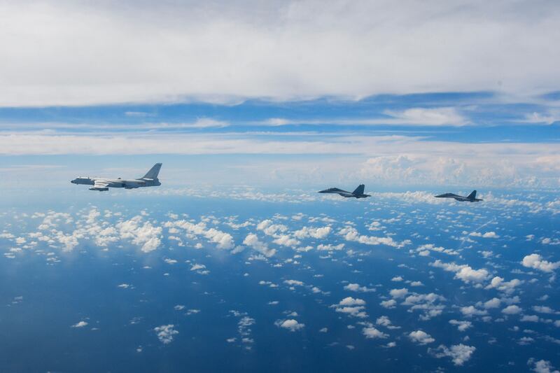 Aircraft of the Eastern Theater Command of the Chinese People's Liberation Army conduct a joint combat training exercises around Taiwan, Aug. 7, 2022.