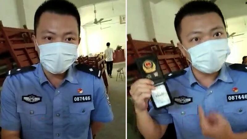 蛟潭派出所吴姓警官，带人清理教堂。（志愿者提供/记者乔龙）