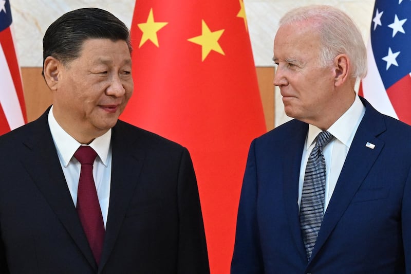 At their meeting on the sidelines of the G20 Summit, Nov. 14, 2022, President Joe Biden told China's President Xi Jinping that the U.S. had not changed its one China policy, the White House said. Credit: AFP