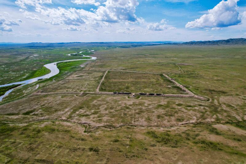 Turkish and Mongolian archeologists excavate the ruins of Togu Balik in northern Mongolia in 2024. (Turkey's Ministry of Culture and Tourism/Turkish Cooperation and Coordination Agency)