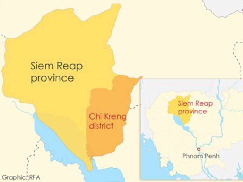 The map shows Chi Kreng district in northern Cambodia's Siem Reap province.