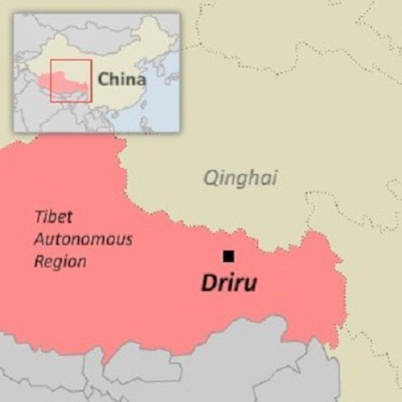 A map of Driru (Biru) county in Nagchu (Naqu) prefecture in Tibet. Image credit: RFA.