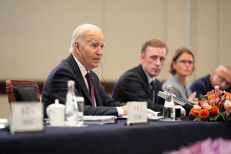 President Joe Biden speaks during a bilateral meeting with China’s President Xi Jinping during a bilateral meeting, Nov. 16, 2024, in Lima, Peru.