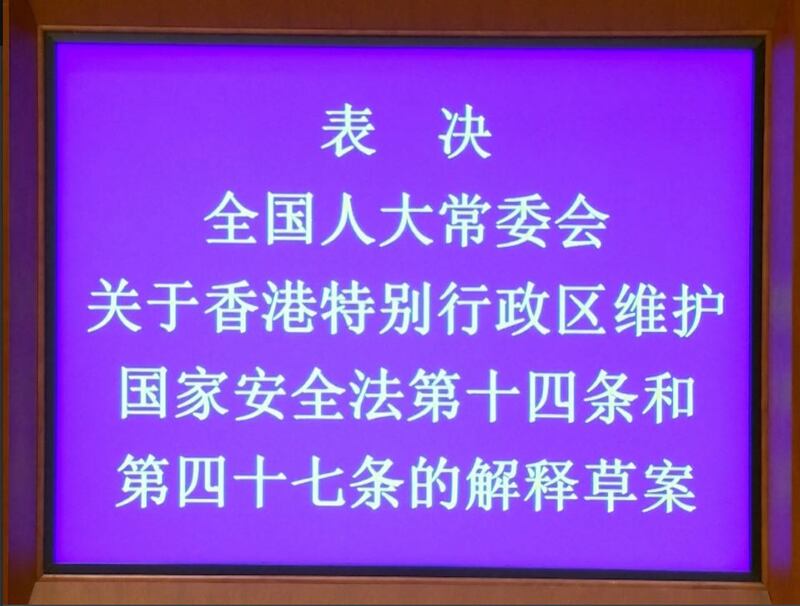 中国全国人大常委会的相关解释草案（视频截图）