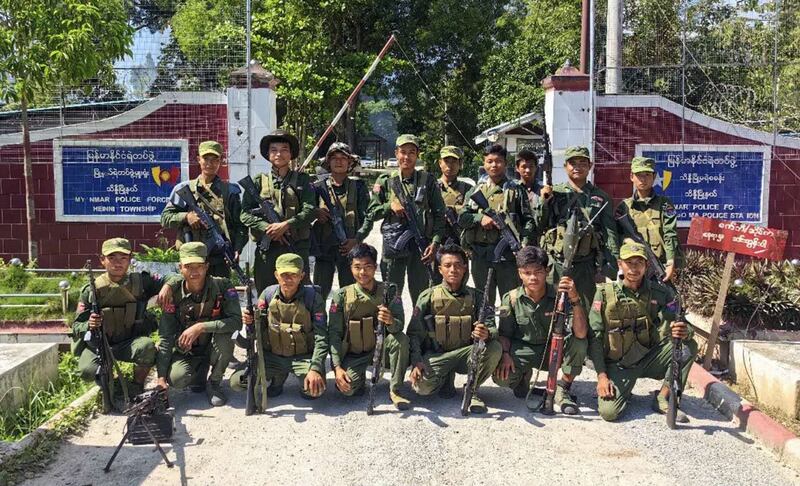 Kokang army (MNDAA) troops occupy the police station in Myanmar's Hsenwi township, Oct. 30, 2023. Credit: The Kokang