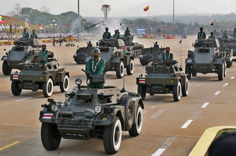 Myanmar junta military parade to mark Armed Forces Day in Naypyitaw, March 27, 2021. (Reuters Photo)