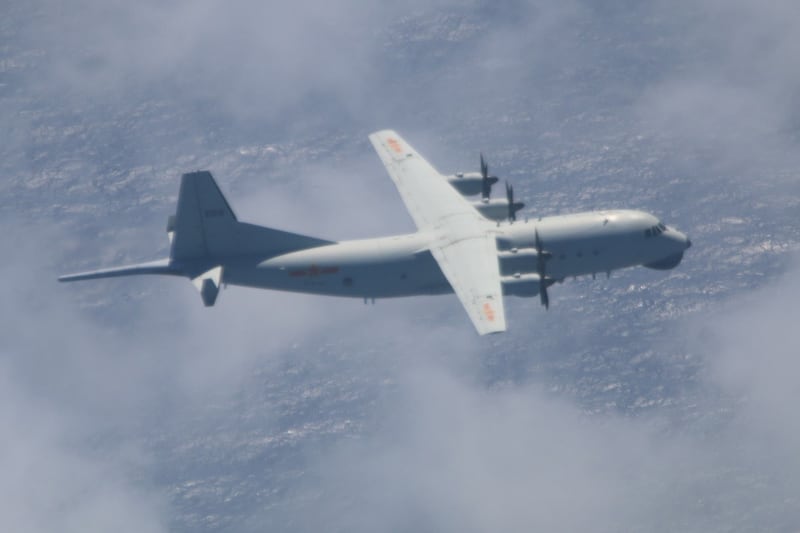 This Y-8 antisubmarine warfare plane belonging to the People's Liberation Army Air Force was spotted flying near Pratas island on Oct. 11, 2020. 