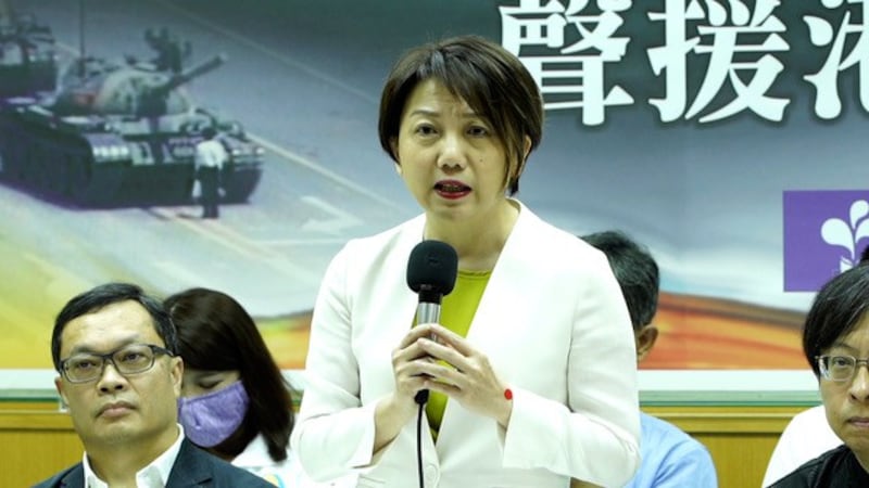 民进党立委范云提出，声援六四最好的方式就是一个民主的台湾。(记者 李宗翰摄)