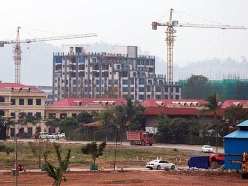 Buildings under construction in Shwe Kuk Ko New Town, Myanmar, where gambling establishments are located, March 2023.