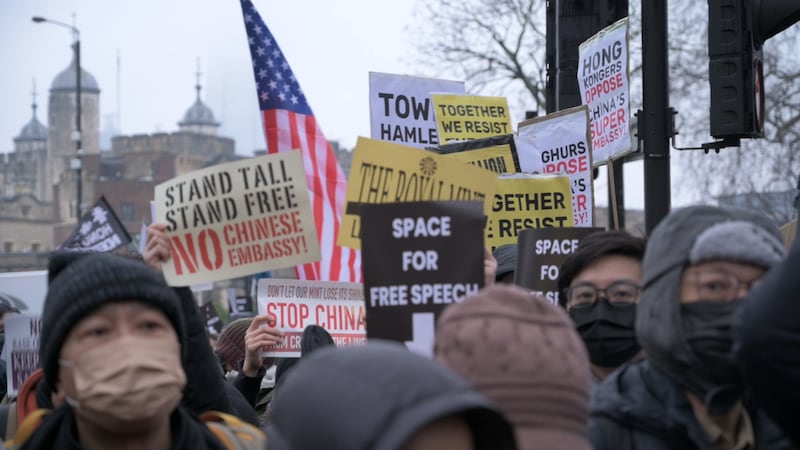 Hundreds protest Beijing ‘super-embassy’