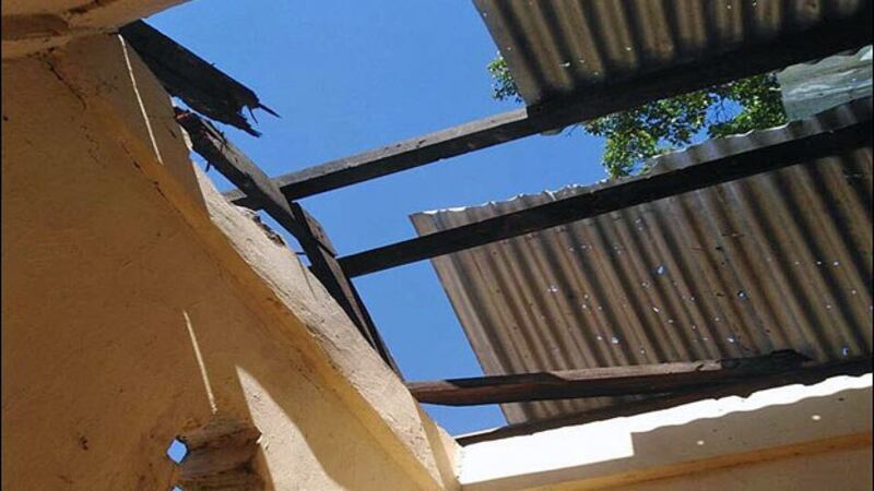 The roof of a Myanmar border guard station is damaged following an armed assault in Maungdaw township, western Myanmar's Rakhine state, near the border with Bangladesh, Jan. 24, 2019.