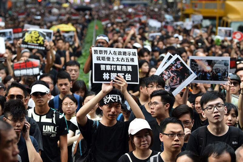 2019年6月16日，香港两百万人参加“6.16反送中”大游行，敦促港府撤回恶法。（法新社） 