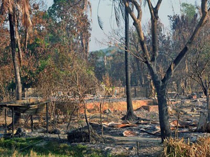 A view of the burned remains of Gwazon, a Muslim-majority village in Maungdaw township, western Myanmar's Rakhine state, Dec. 12, 2016.