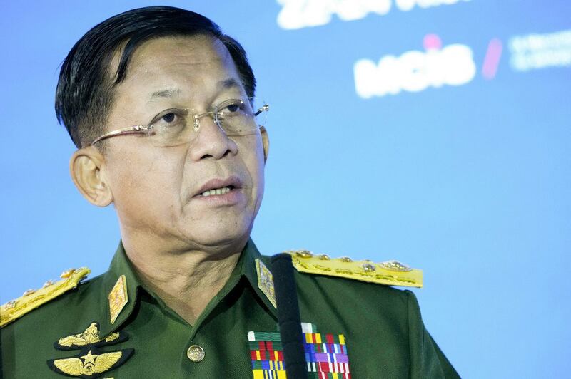 Myanmar military junta leader Sr. Gen. Min Aung Hlaing attends the IX Moscow conference on International Security in Moscow, June 23, 2021. Credit: AFP