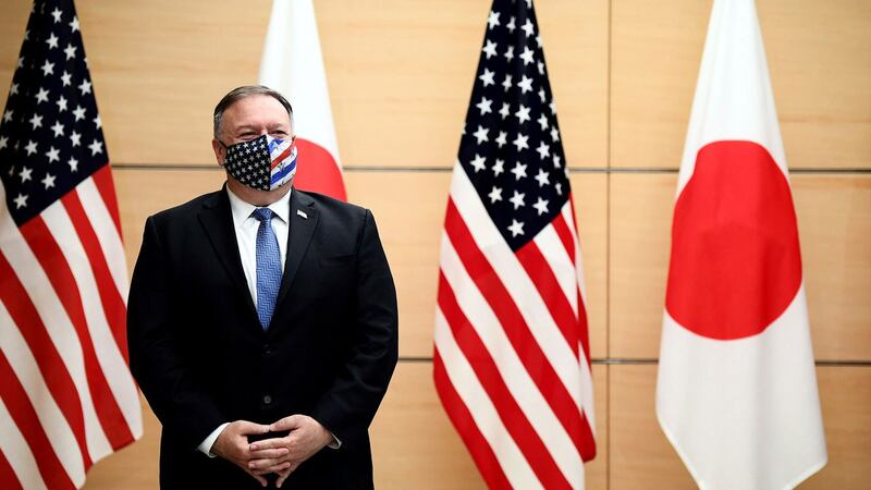 美国国务卿蓬（Mike Pompeo）访问日本受访谈到台湾问题。（路透社）