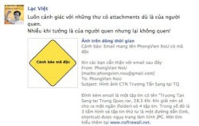 Một cảnh báo virus trên facebook